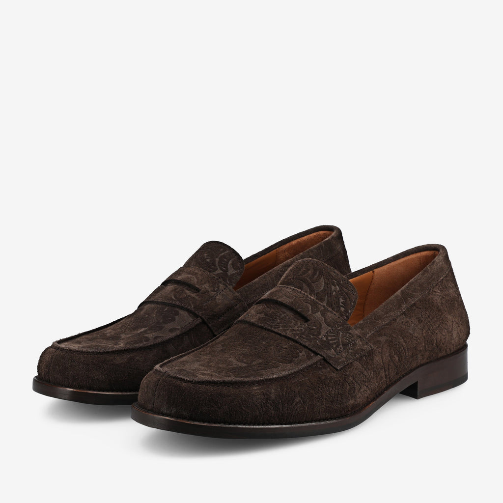 The Sterling Loafer in Brown Floral Suede